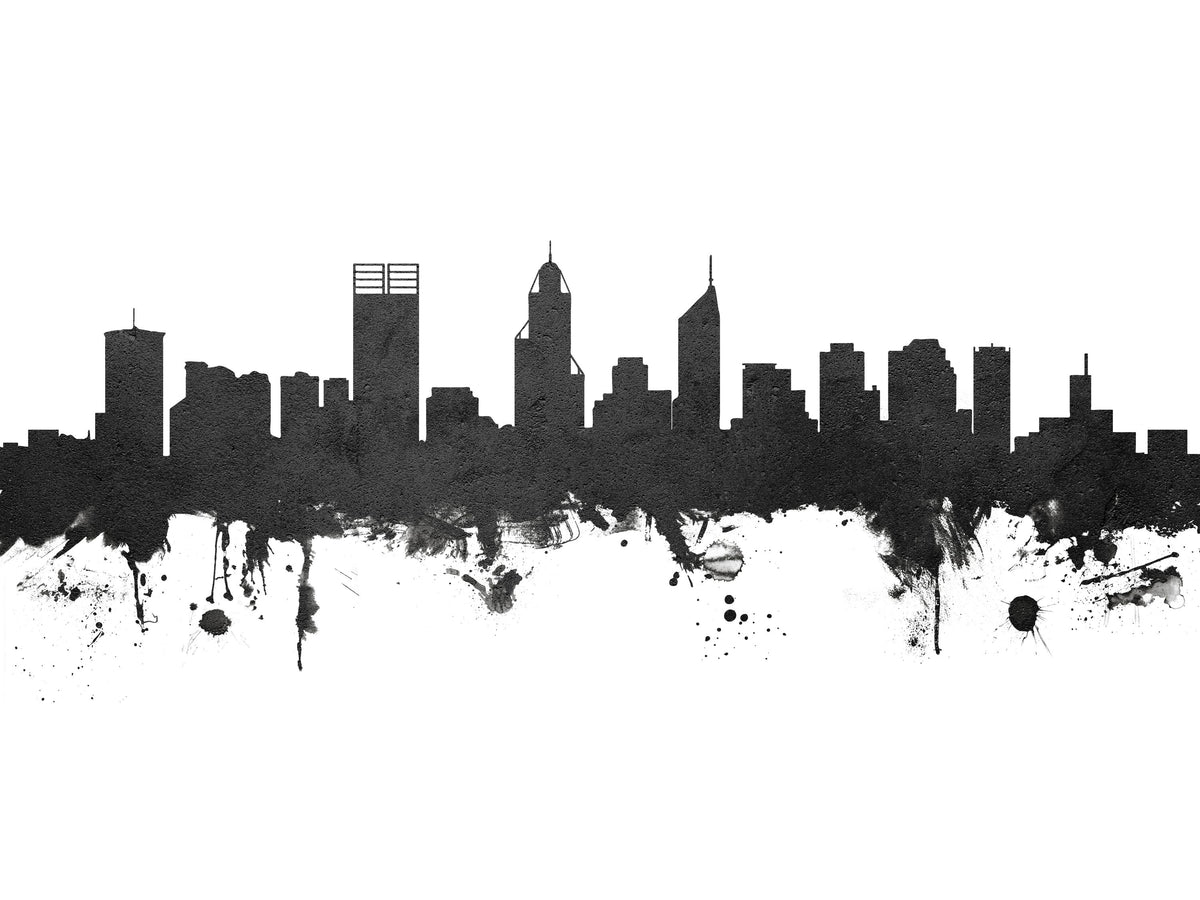 Perth Australia Skyline Black & White Mural Wallpaper - pure wallpaper artwork