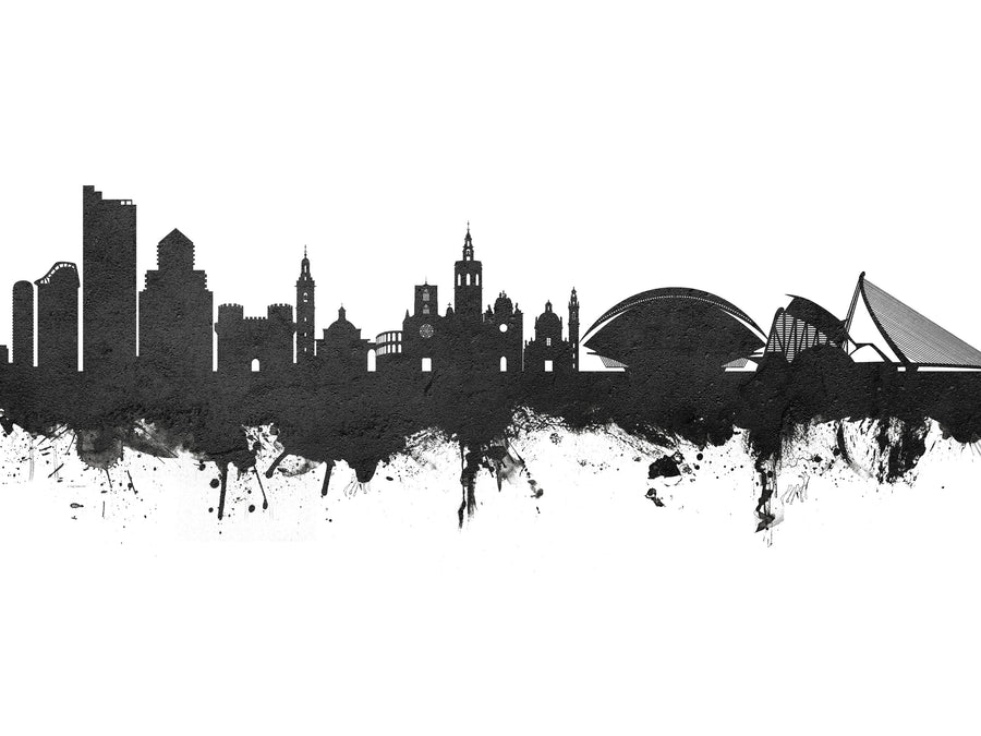 Valencia Spain Skyline Black & White Mural Wallpaper