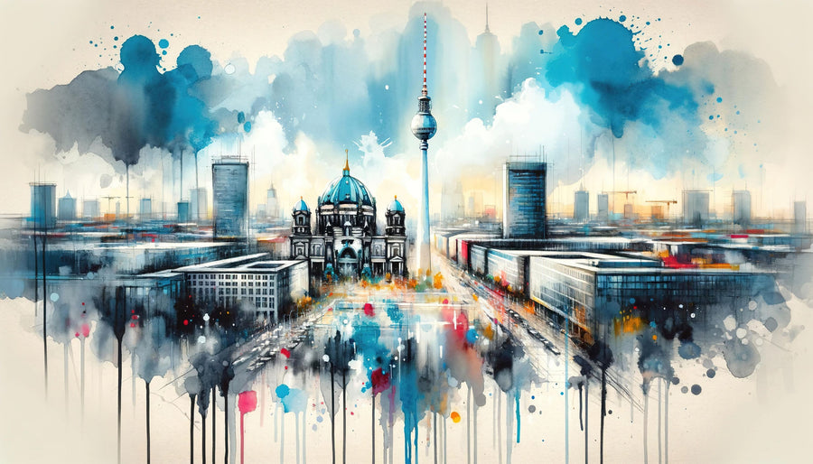 Watercolor Modern Architecture in Berlin Mural Wallpaper