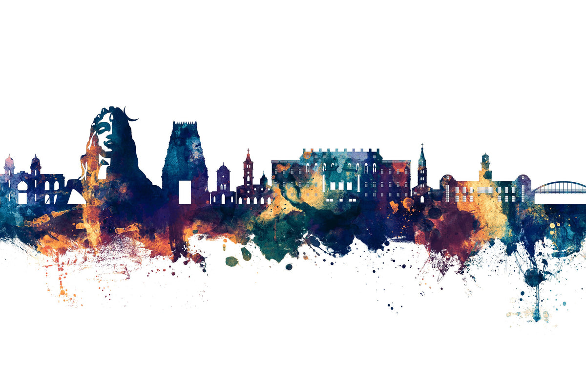 Coimbatore India Skyline Blue & Bronze Mural Wallpaper - pure wallpaper artwork