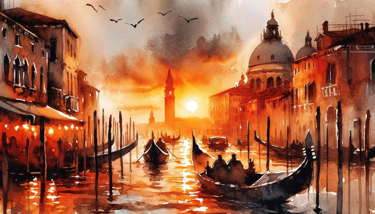 Fiery Sunset Over Venice Canal Mural Wallpaper - pure wallpaper artwork