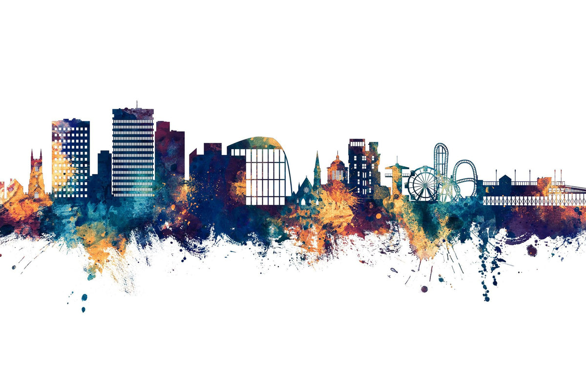 Southend-on-Sea England Skyline Blue & Bronze Mural Wallpaper - pure wallpaper artwork