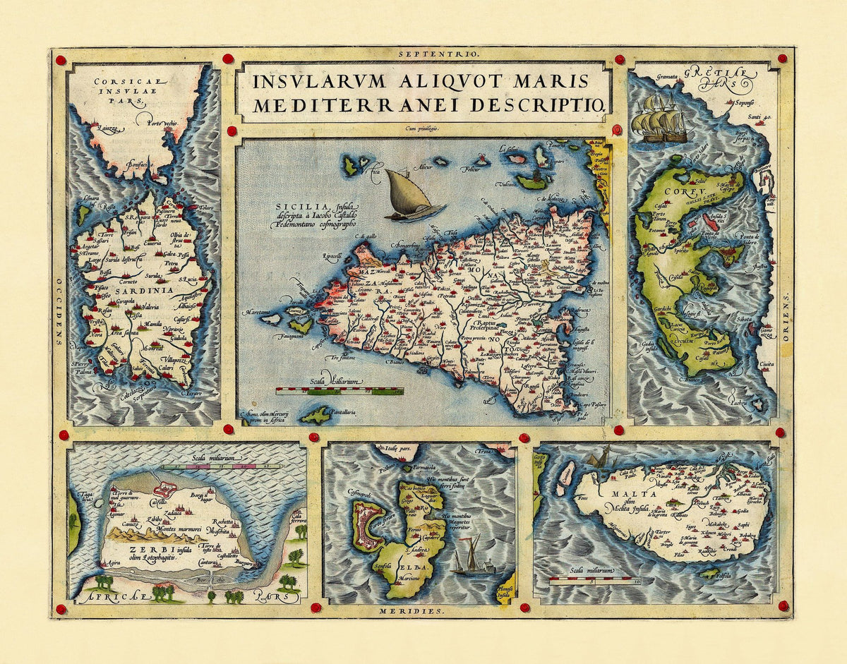 Old Map of Mediterranean Islands, 1570 Mural Wallpaper - pure wallpaper artwork