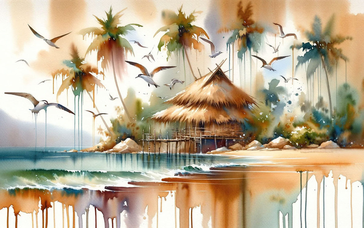 Island Serenity in Abstract Watercolor Mural Wallpaper - pure wallpaper artwork