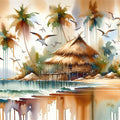 Island Serenity in Abstract Watercolor Mural Wallpaper - pure wallpaper artwork