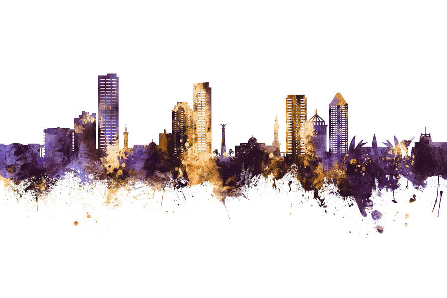 Umm Al Quwain Skyline Purple & Gold Mural Wallpaper