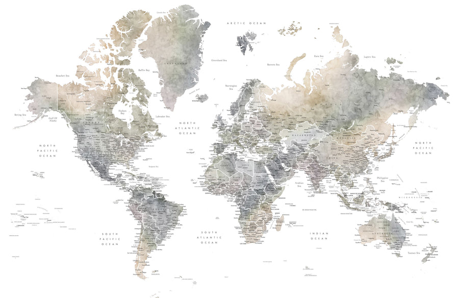 World Map Cities - Habiki Mural Wallpaper