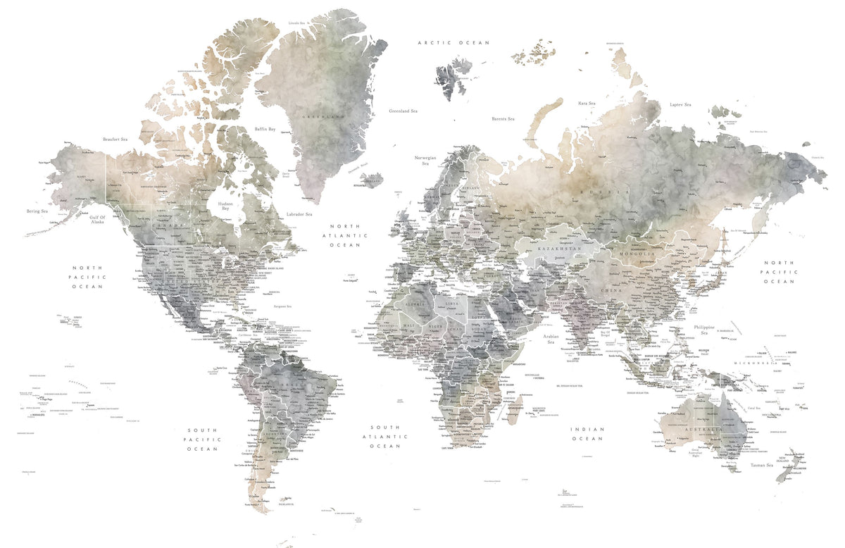 World Map Cities - Habiki Mural Wallpaper - pure wallpaper artwork