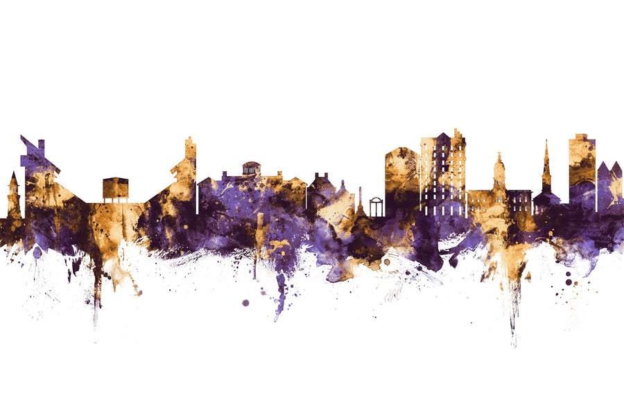 Athens Georgia Skyline Purple & Gold Mural Wallpaper