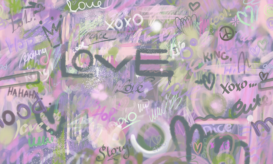 Graffiti Love, Lavender Mural Wallpaper