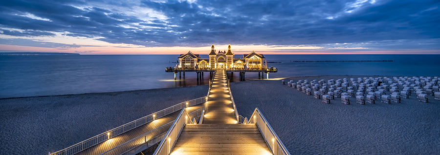 Sellin Pier At Night Panorama Mural Wallpaper