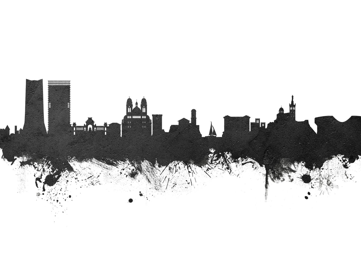 Marseille France Skyline Black & White Mural Wallpaper - pure wallpaper artwork