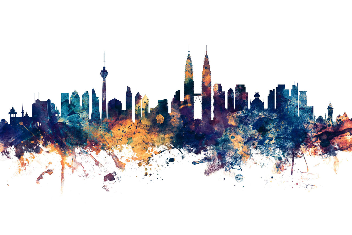 Kuala Lumpur Skyline Blue & Bronze Mural Wallpaper - pure wallpaper artwork