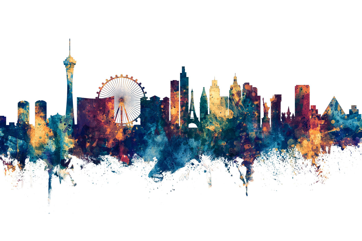 Las Vegas Nevada Skyline Blue & Bronze Mural Wallpaper - pure wallpaper artwork