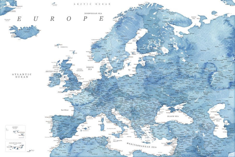 Europe Map Detailed - Franceska Mural Wallpaper