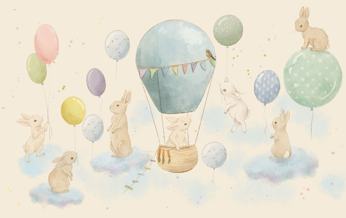 Rabbits & Balloons Mural Wallpaper - pure wallpaper artwork