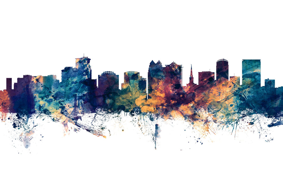 Orlando Florida Skyline Blue & Bronze Mural Wallpaper
