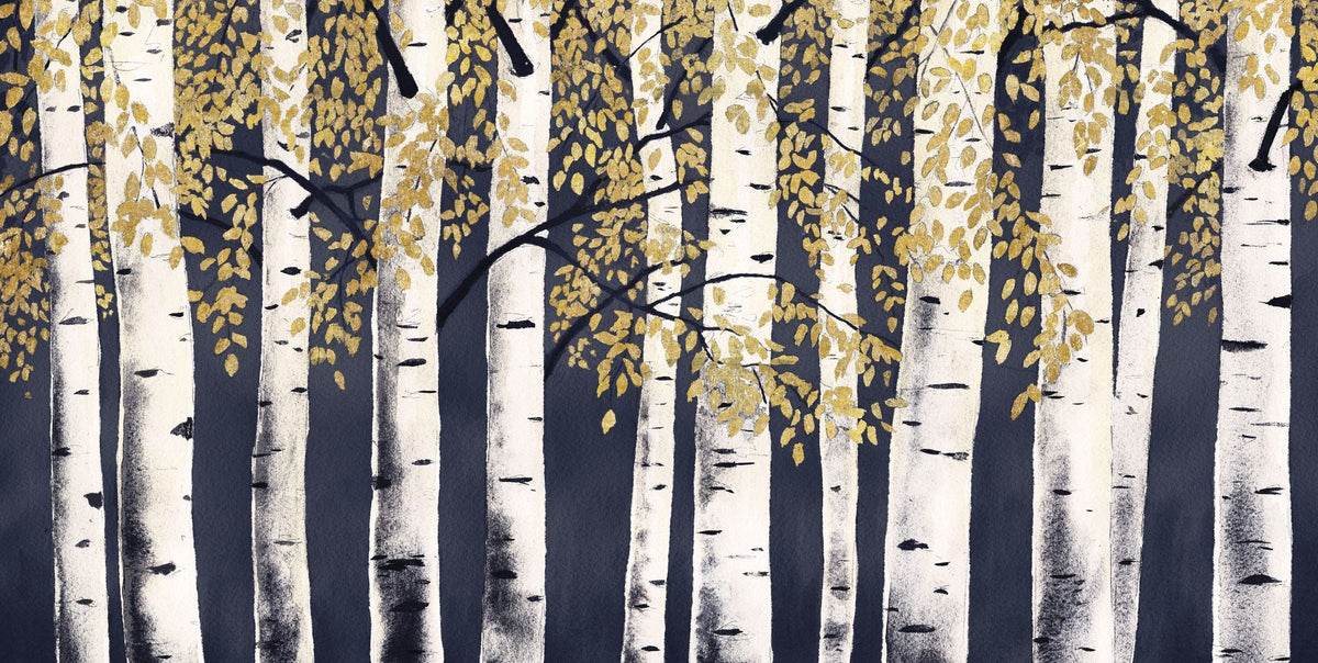 Fresh Forest Indigo Gold Mural Wallpaper - pure wallpaper artwork