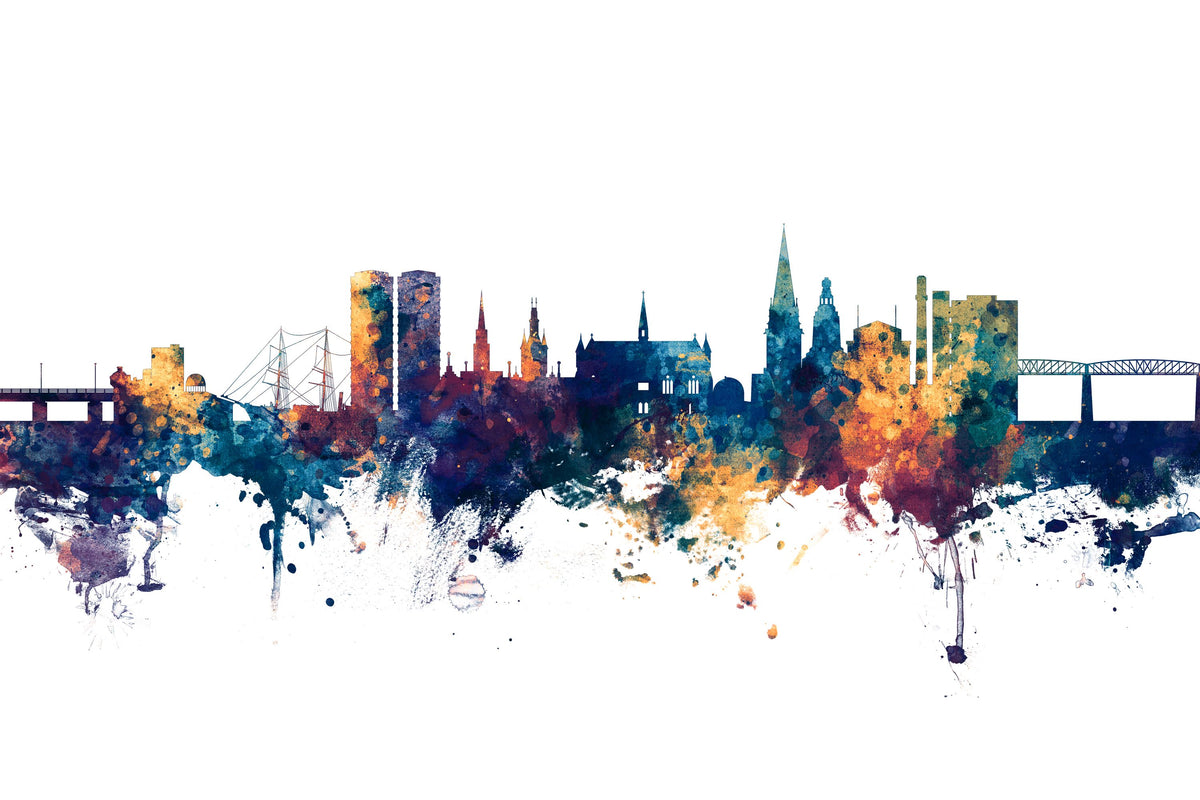 Dundee Scotland Skyline Blue & Bronze Mural Wallpaper - pure wallpaper artwork