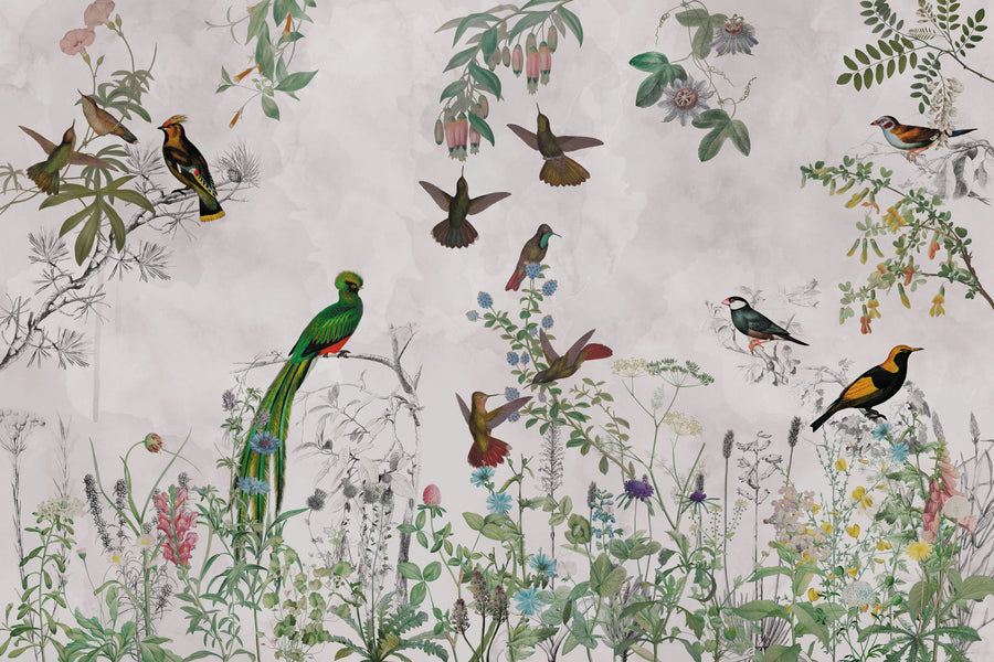 Fields of Birds and Flowers Mural Wallpaper - Edition 4