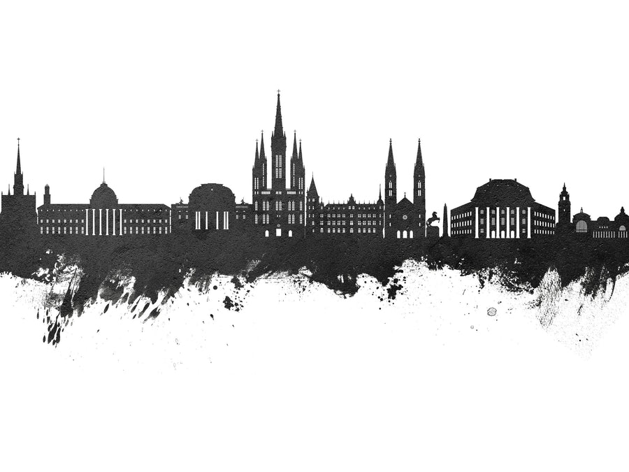 Weisbaden Germany Skyline Black & White Mural Wallpaper
