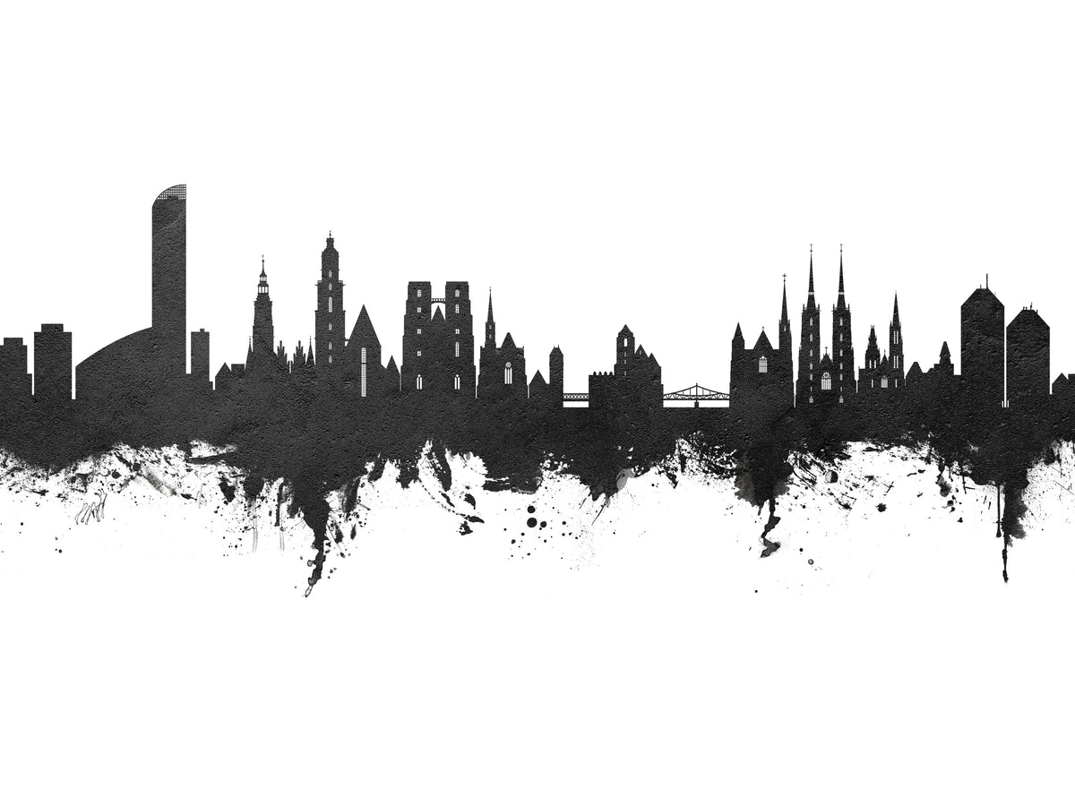 Wroclaw Poland Skyline Black & White Mural Wallpaper - pure wallpaper artwork