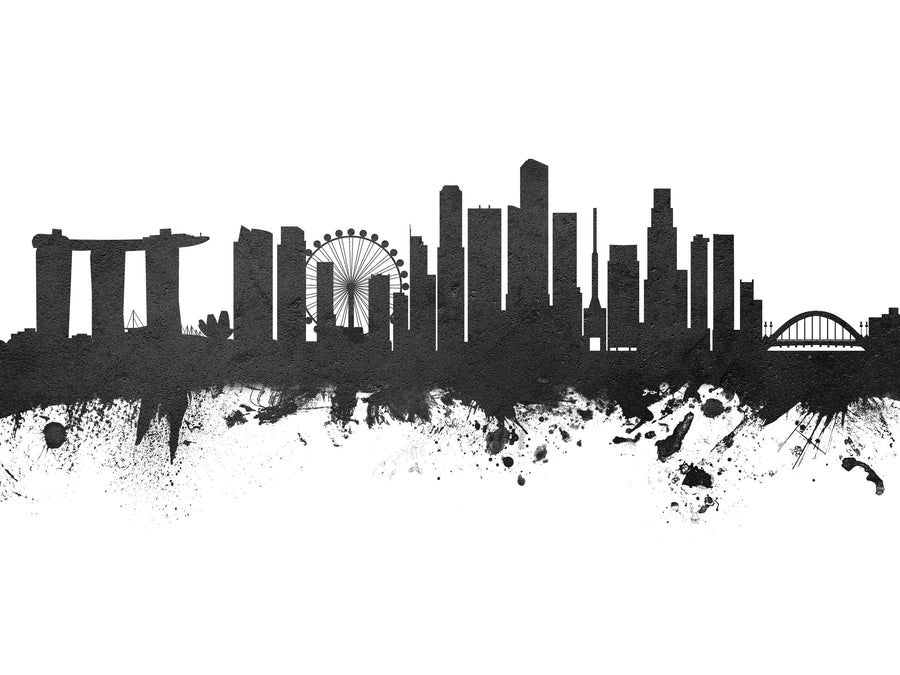 Singapore Skyline Black & White Mural Wallpaper