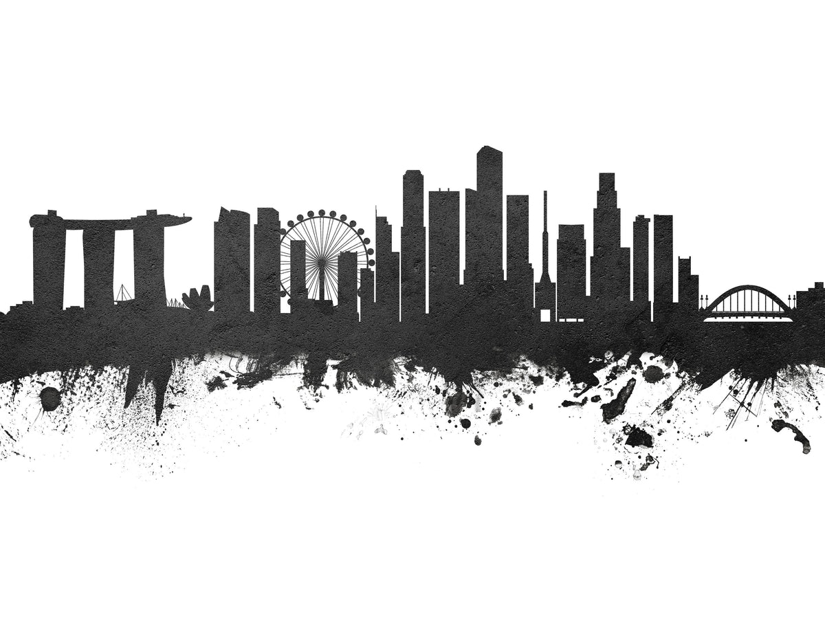 Singapore Skyline Black & White Mural Wallpaper - pure wallpaper artwork