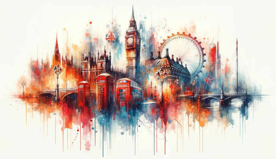 Watercolor London Skyline Mural Wallpaper