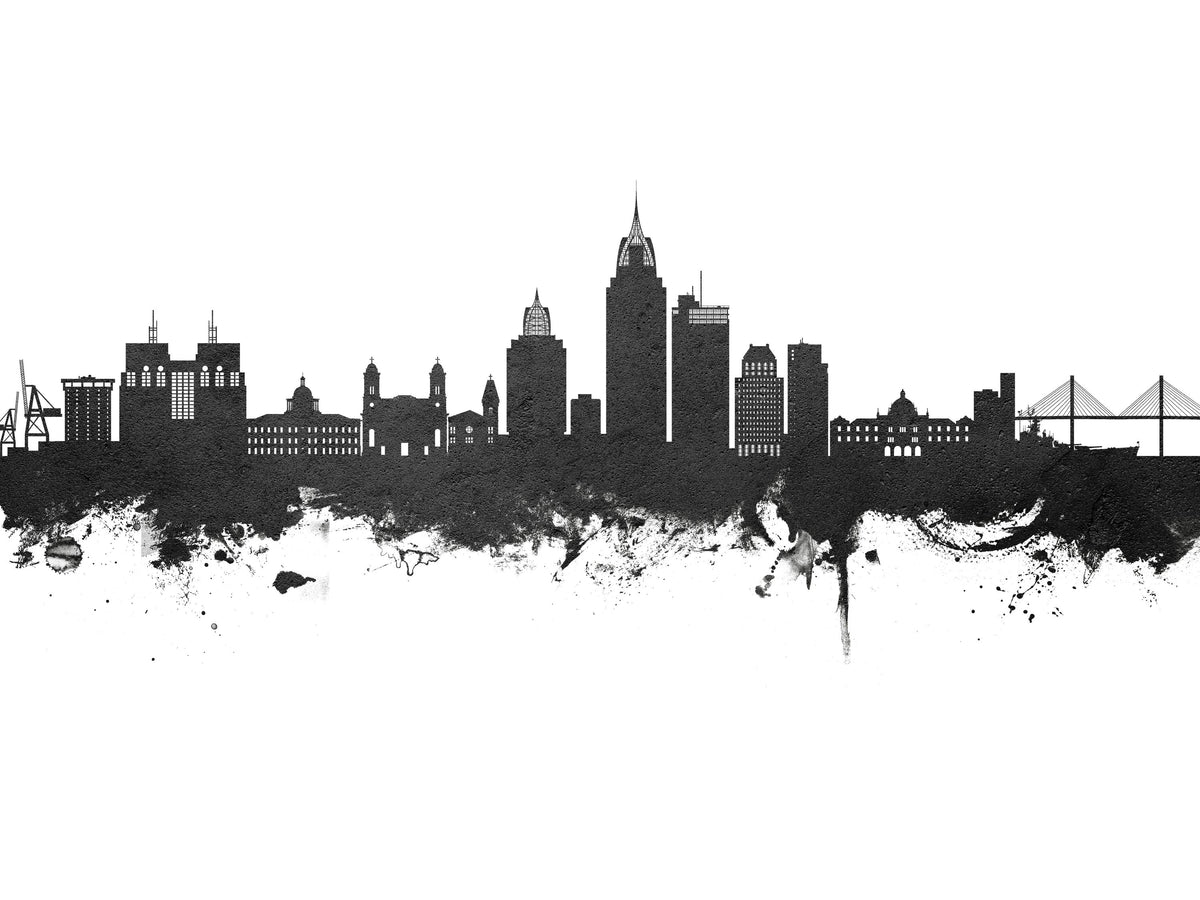 Mobile Alabama Skyline Black & White Mural Wallpaper - pure wallpaper artwork