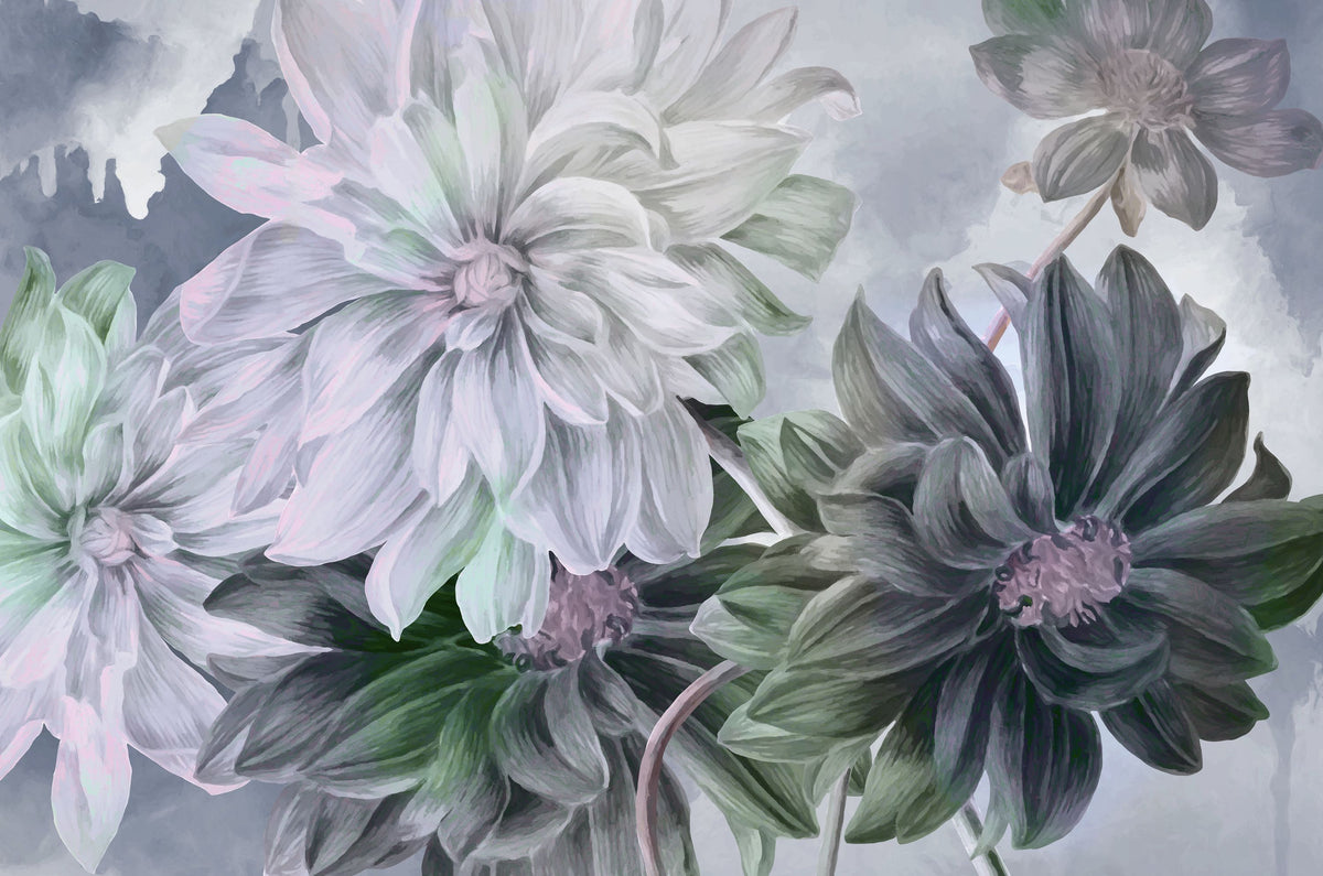 Focus on the Dahlia Green Mural Wallpaper - pure wallpaper artwork