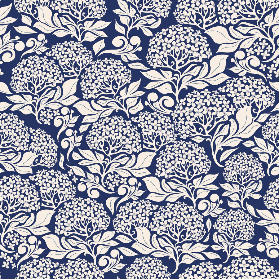 Hydrangea, Navy Mural Wallpaper