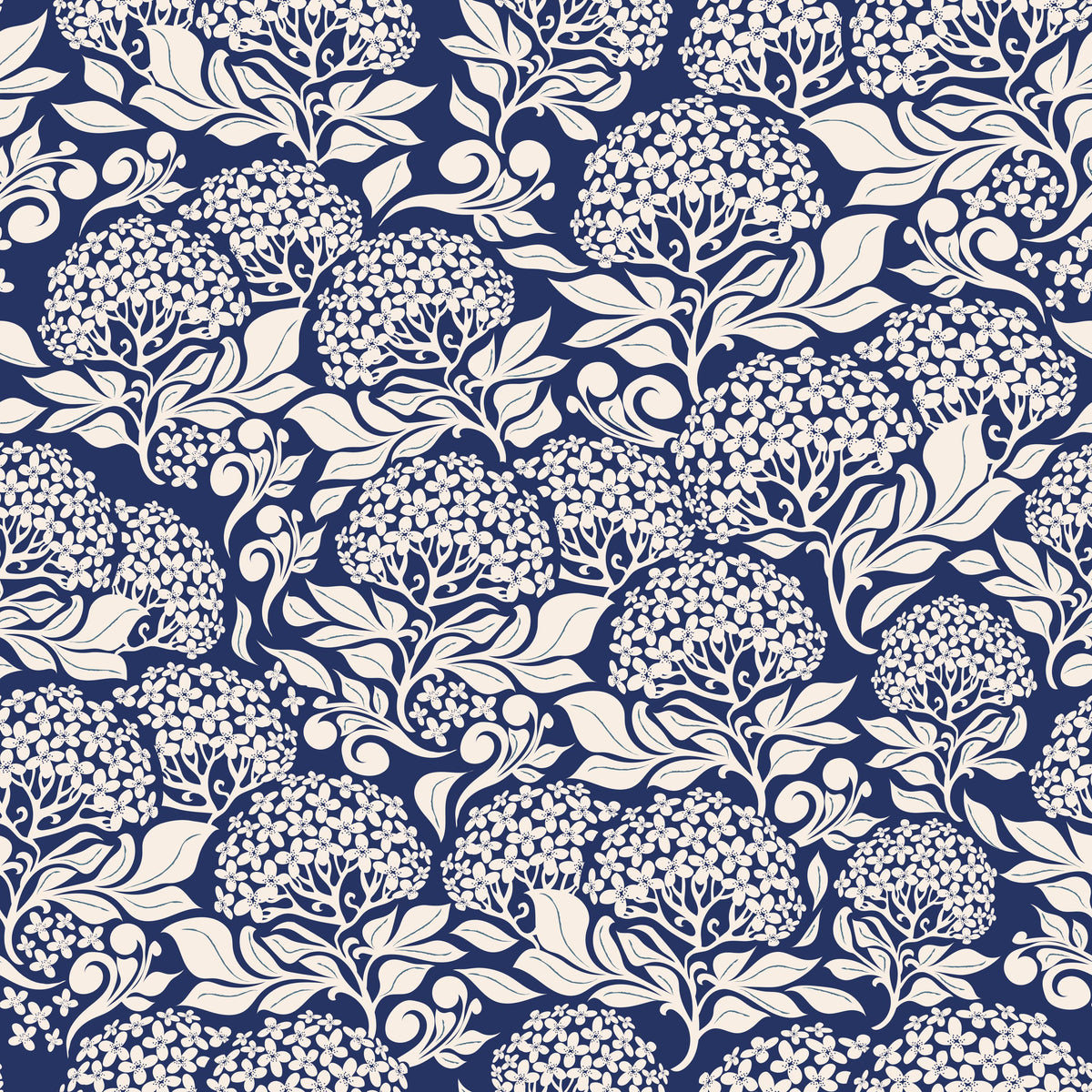 Hydrangea, Navy Mural Wallpaper - pure wallpaper artwork