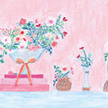 Flower Vases and Books Pink Mural Wallpaper - pure wallpaper artwork