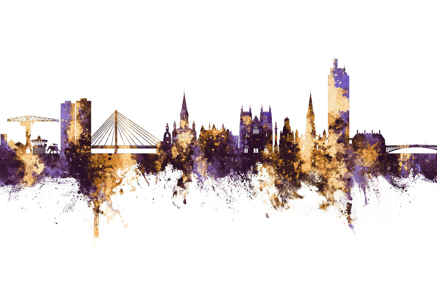 Nantes France Skyline Purple & Gold Mural Wallpaper
