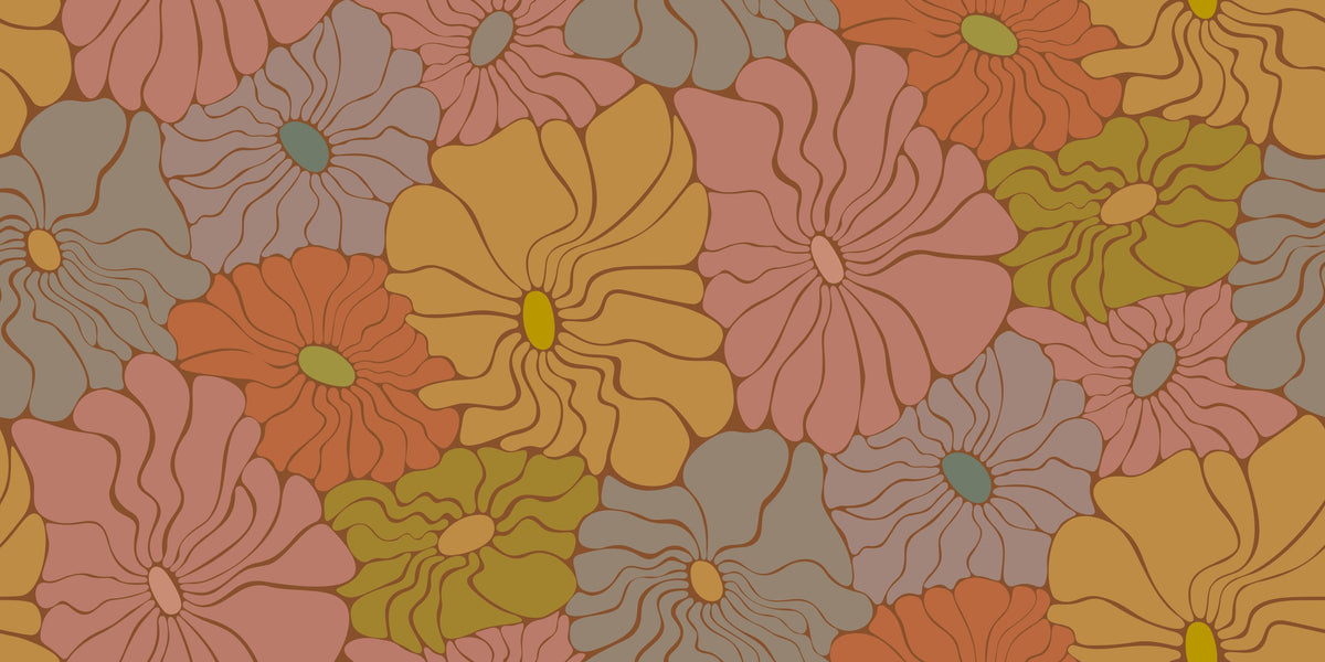 Cool Fluid Flowers, Muted Mural Wallpaper - pure wallpaper artwork