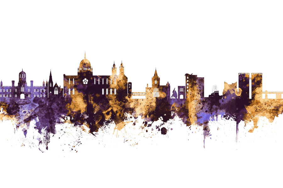 Galway Ireland Skyline Purple & Gold Mural Wallpaper