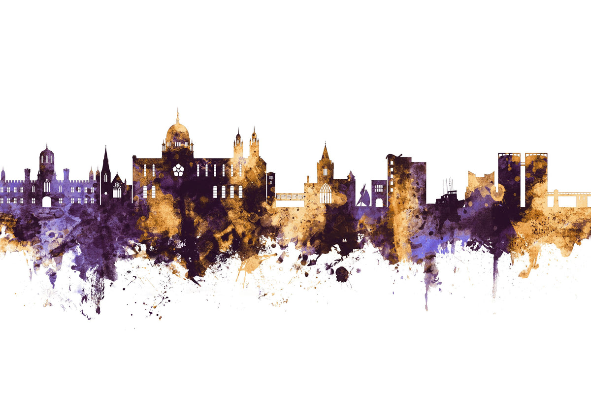 Galway Ireland Skyline Purple & Gold Mural Wallpaper - pure wallpaper artwork