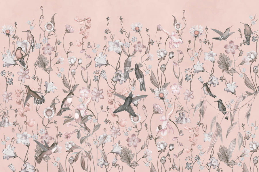 Bird Garden Coral Mural Wallpaper