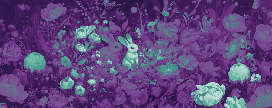 Rabbits Purple Mural Wallpaper
