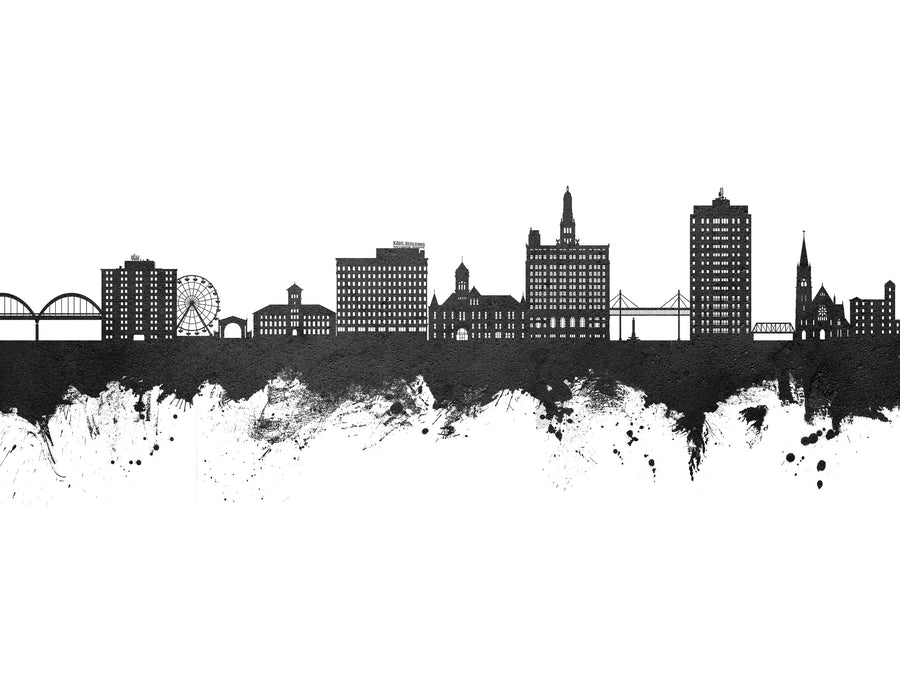Davenport Iowa Skyline Black & White Mural Wallpaper