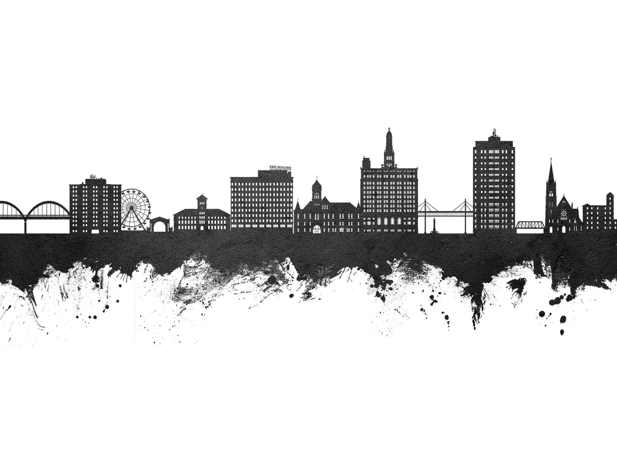 Davenport Iowa Skyline Black & White Mural Wallpaper - pure wallpaper artwork