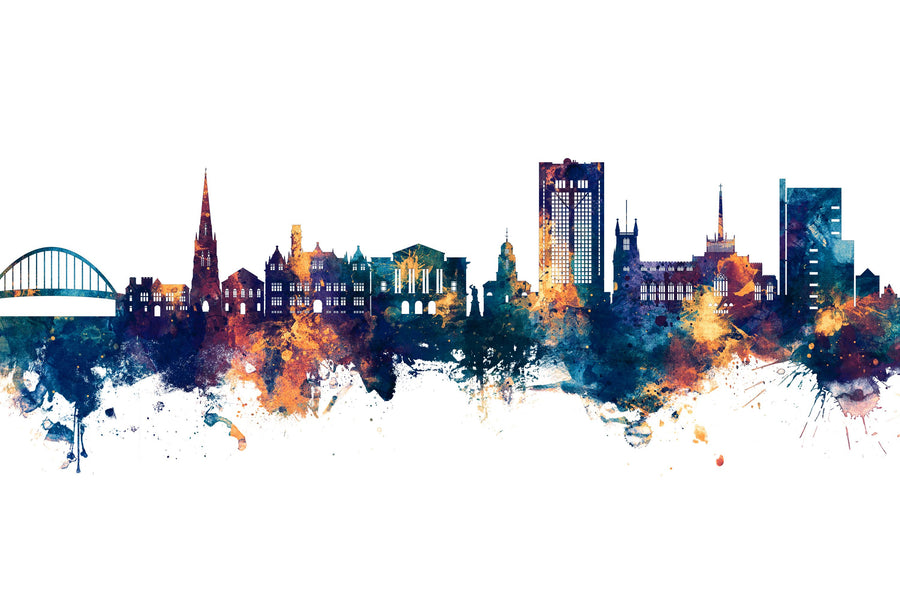 Blackburn England Skyline Blue & Bronze Mural Wallpaper