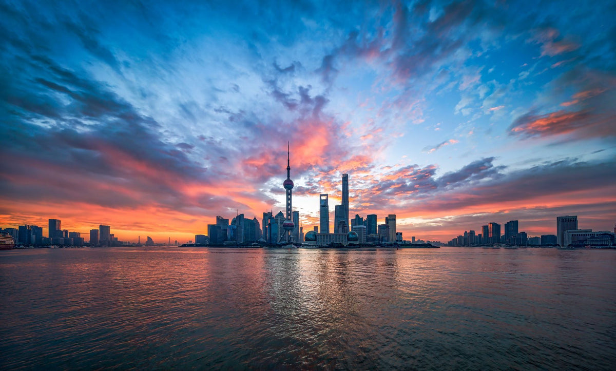 Pudong Sunrise Blue Mural Wallpaper - pure wallpaper artwork