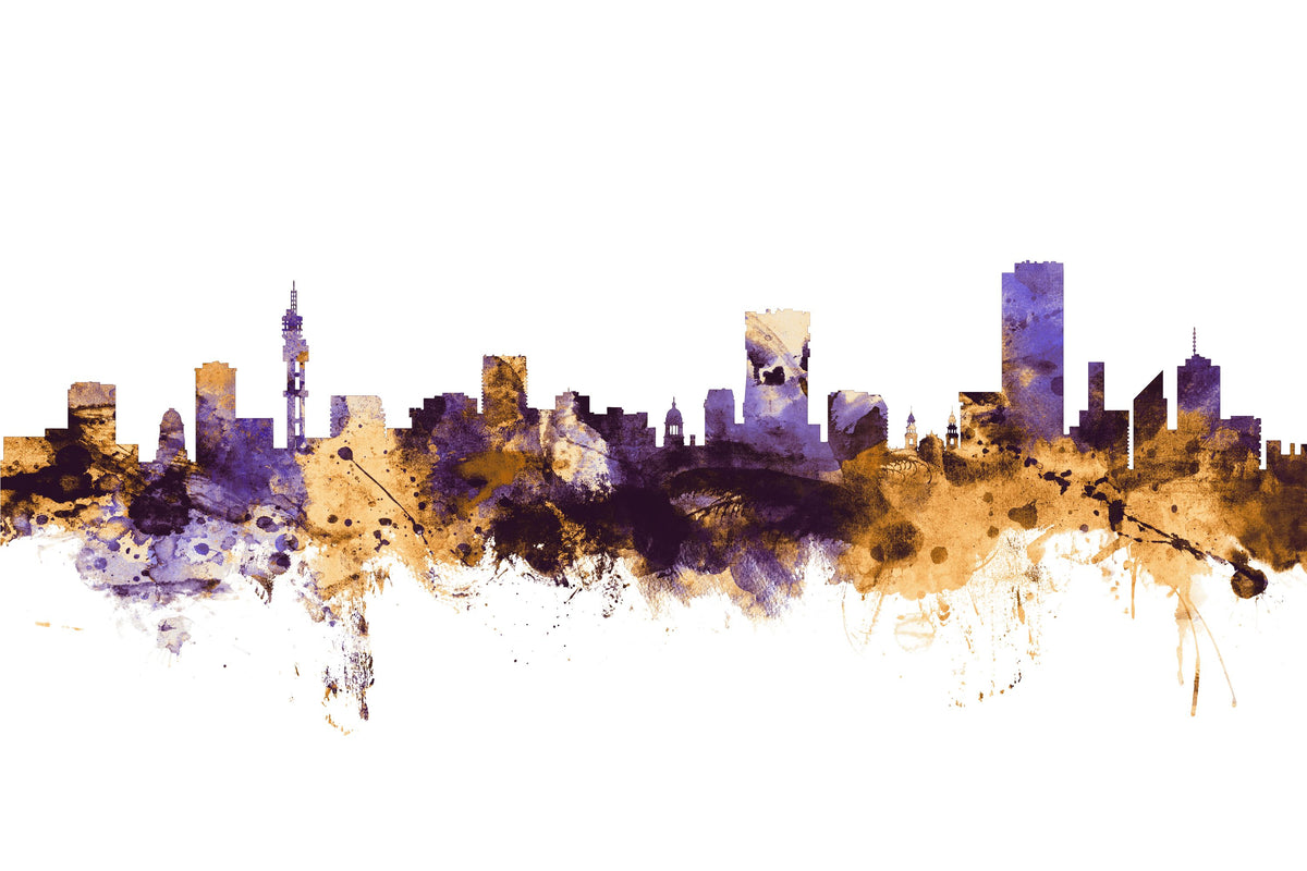 Pretoria South Africa Skyline Purple & Gold Mural Wallpaper - pure wallpaper artwork