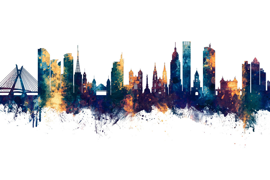 São Paulo Brazil Skyline Blue & Bronze Mural Wallpaper