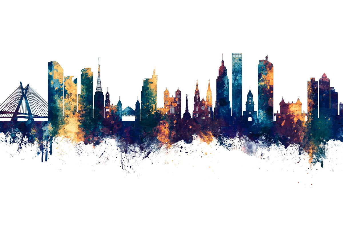 São Paulo Brazil Skyline Blue & Bronze Mural Wallpaper - pure wallpaper artwork
