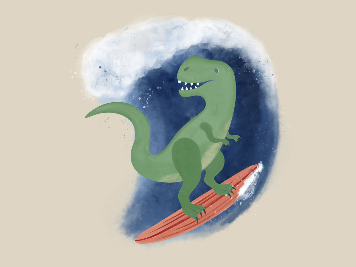 Surfing T-Rex Mural Wallpaper - pure wallpaper artwork