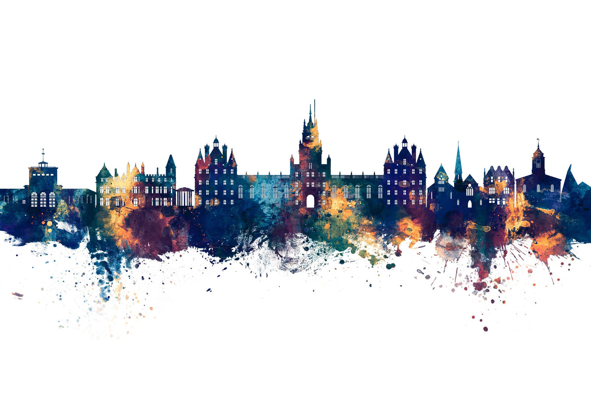 Egham England Skyline Blue & Bronze Mural Wallpaper - pure wallpaper artwork