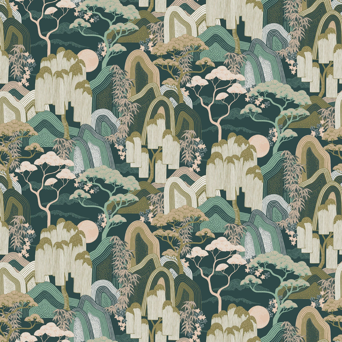 Whispers of the Mountain Pattern, Green Mural Wallpaper - pure wallpaper artwork